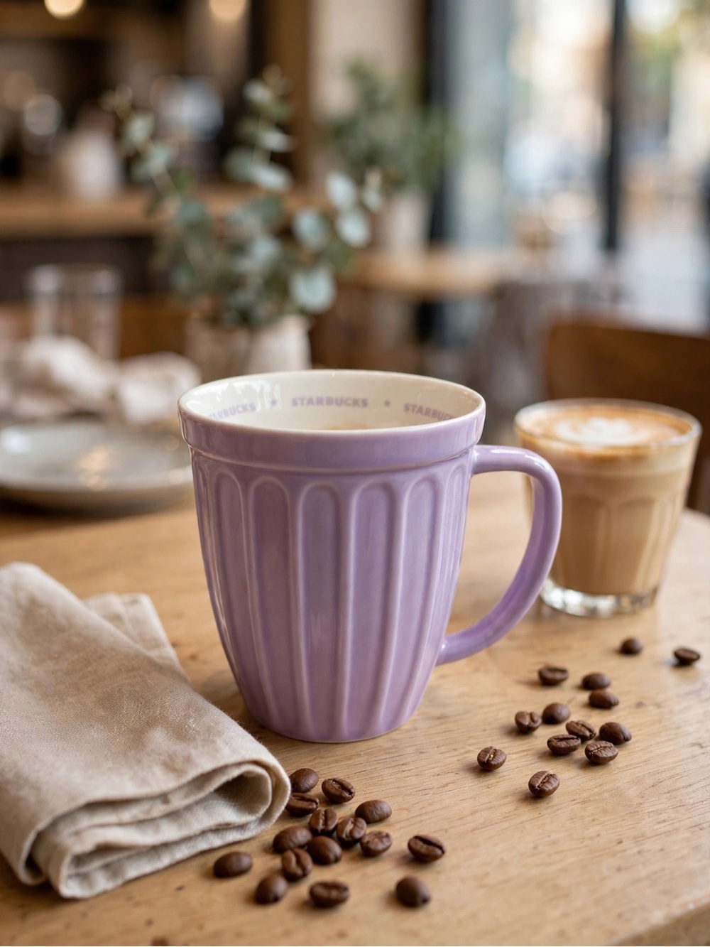 Starbucks Purple Ceramic Mug with Ribbed Texture